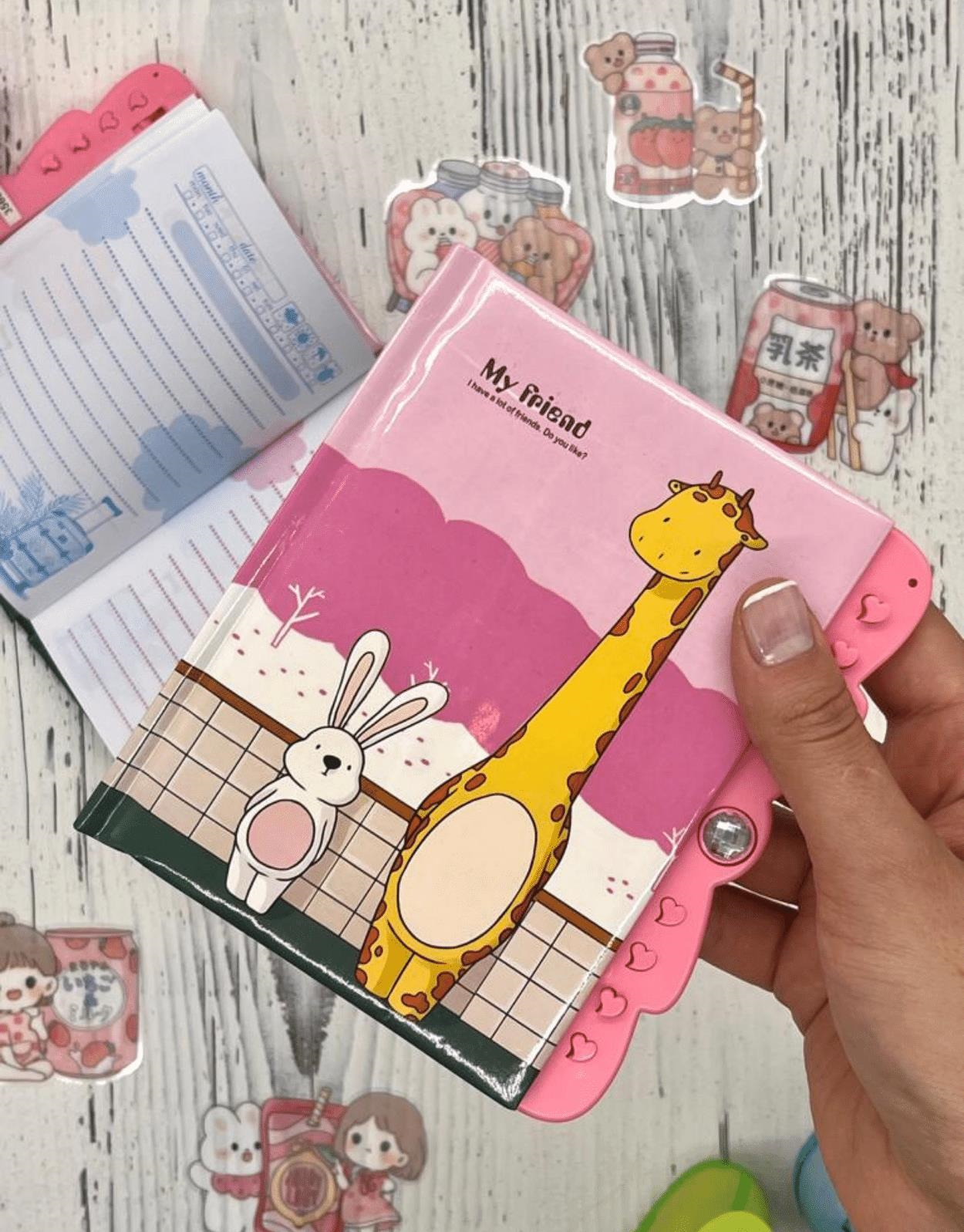 Sevimli Zürafa Desenli Şifreli Özel Tasarım Defter/ Notebook  / Ajanda  / Bullet Journal