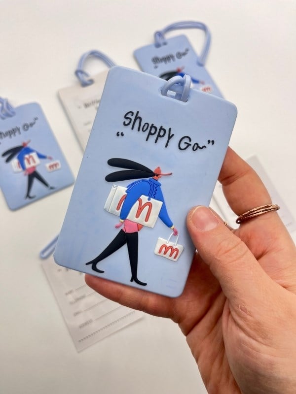 Shoppy Go Alışveriş Temalı Çift Bölme Mavi Renk Bavul Etiketi Bagaj Kartlığı Valiz İsimliği 10,5x7cm