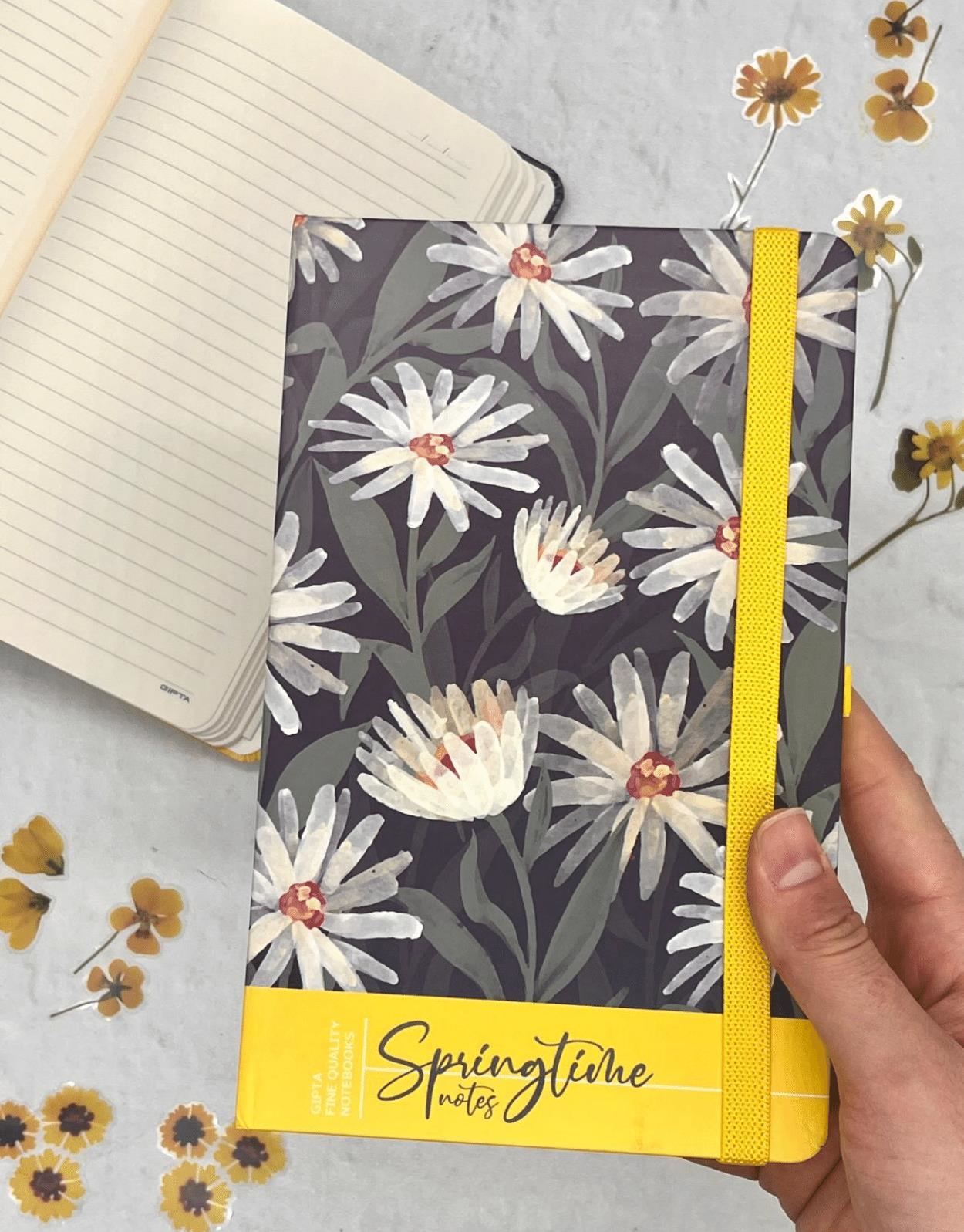 Siyah Çiçek Desenli Sert Kapak Ajanda / Defter / Planlayıcı/ Bullet Journa