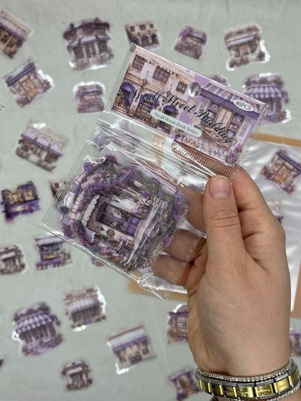 Small Street Building Ev Temalı Mor 40 Adet Pet Sticker Set/ Çıkartma/Etiket/Bullet Journal