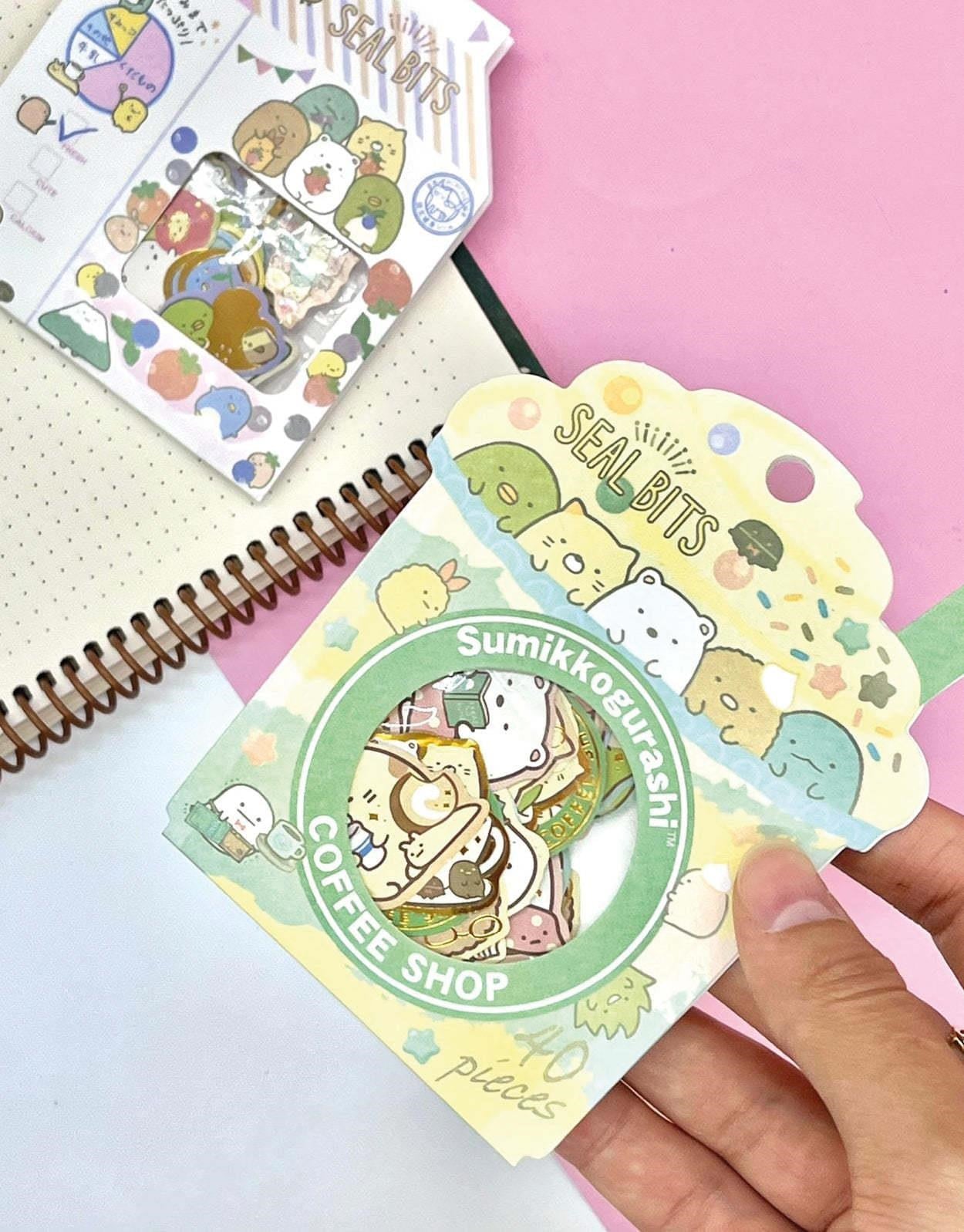 Sumikko Gurashi Coffee Shop Kahverengi Paket Altın Yaldızlı 40Adet Mini Sticker Seti/Etiket/Çıkartma