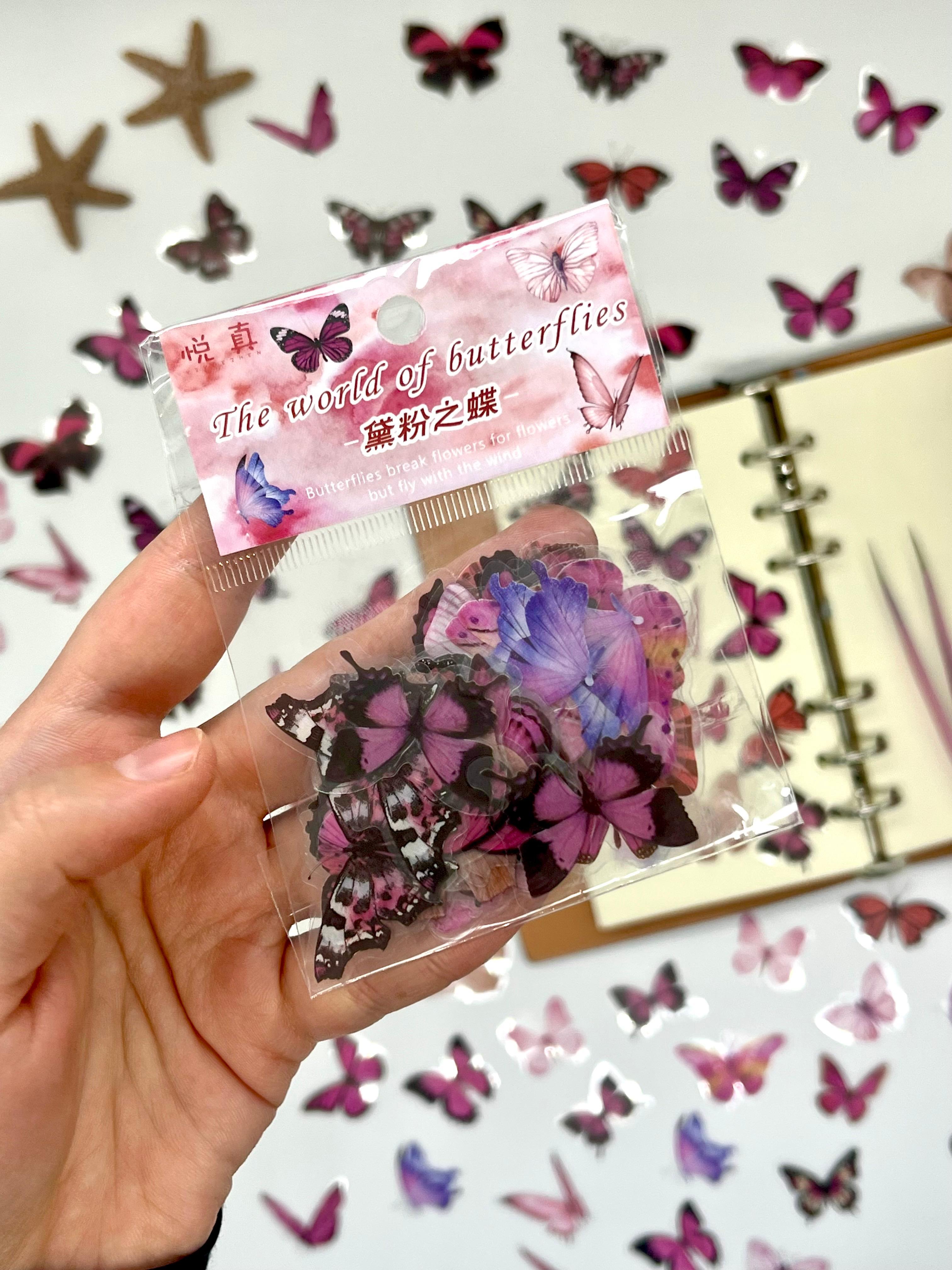 The World Of Butterflies Mini Kelebek Sticker Seti/40 Adet/Pembe Tonlarında/Etiket/Çıkartma