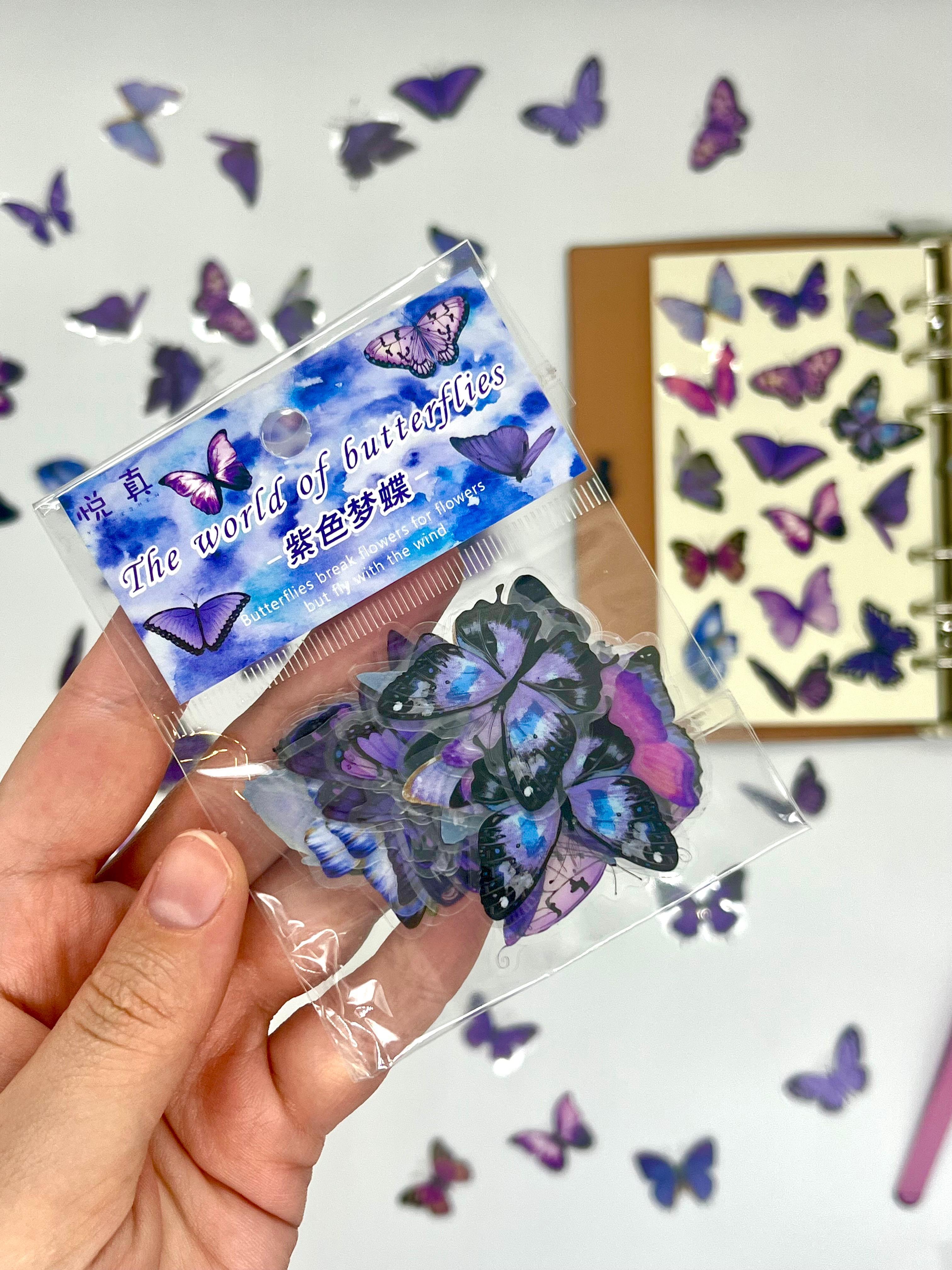 The World Of Butterflies Mini Kelebek Sticker Seti/40 Adet/Mor Tonlarında/Etiket/Çıkartma