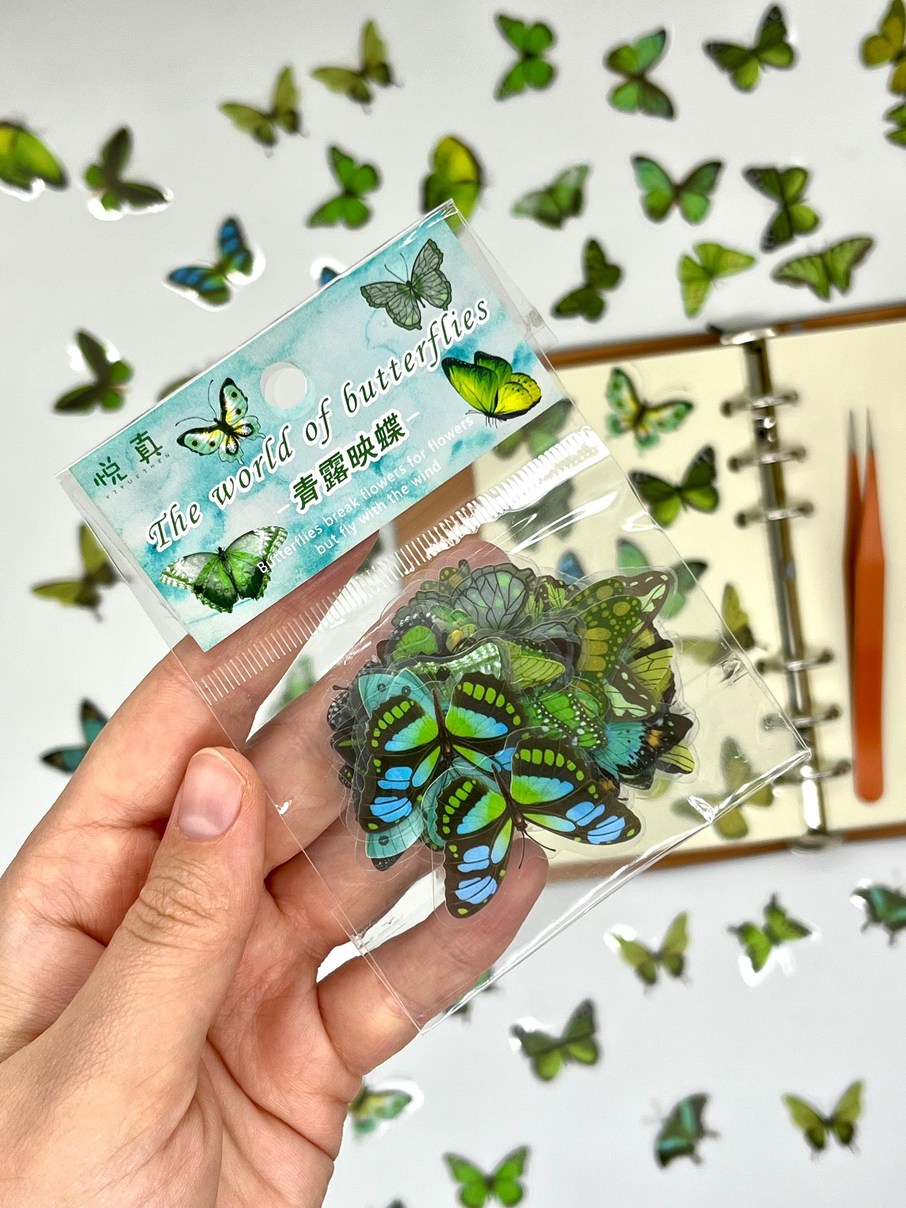 The World Of Butterflies Mini Kelebek Sticker Seti/40 Adet/Yeşil Tonlarında/Etiket/Çıkartma