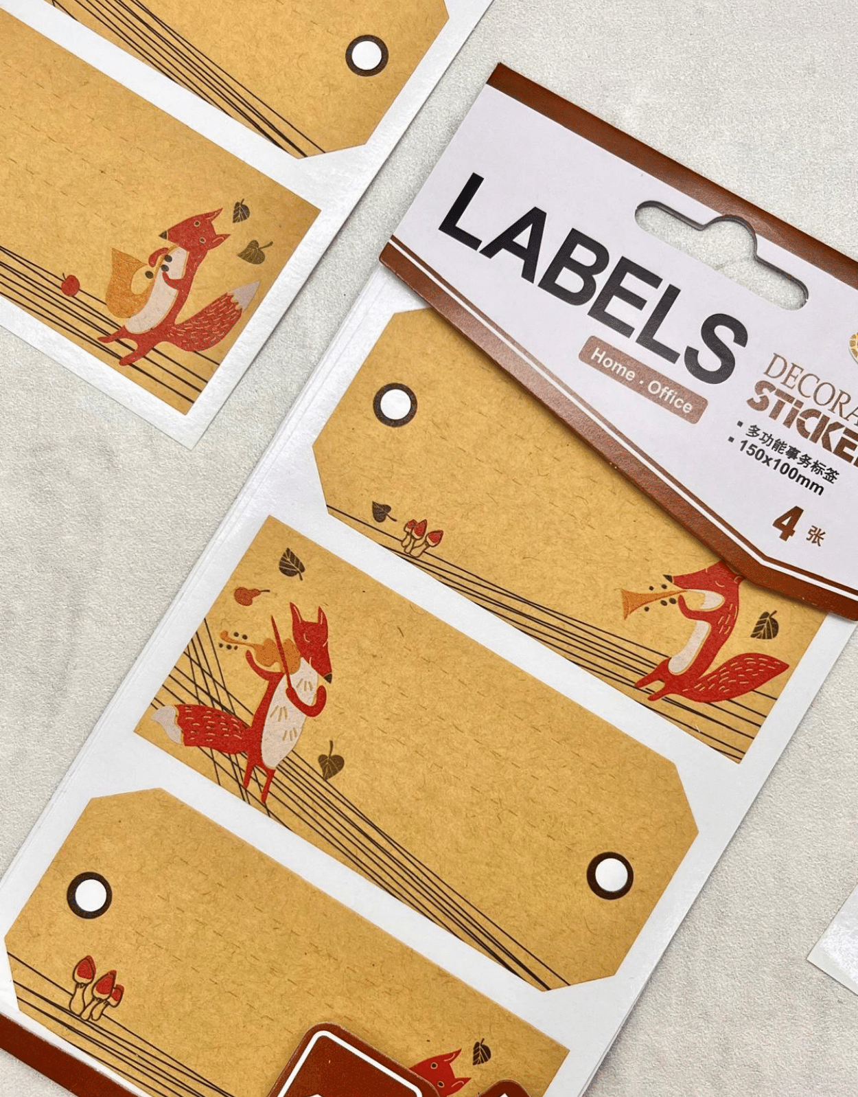Tilki Desenli  Kraft Kağıt Yapışkanlı Etiket /Defter Etiketi/Sticker/Etiket