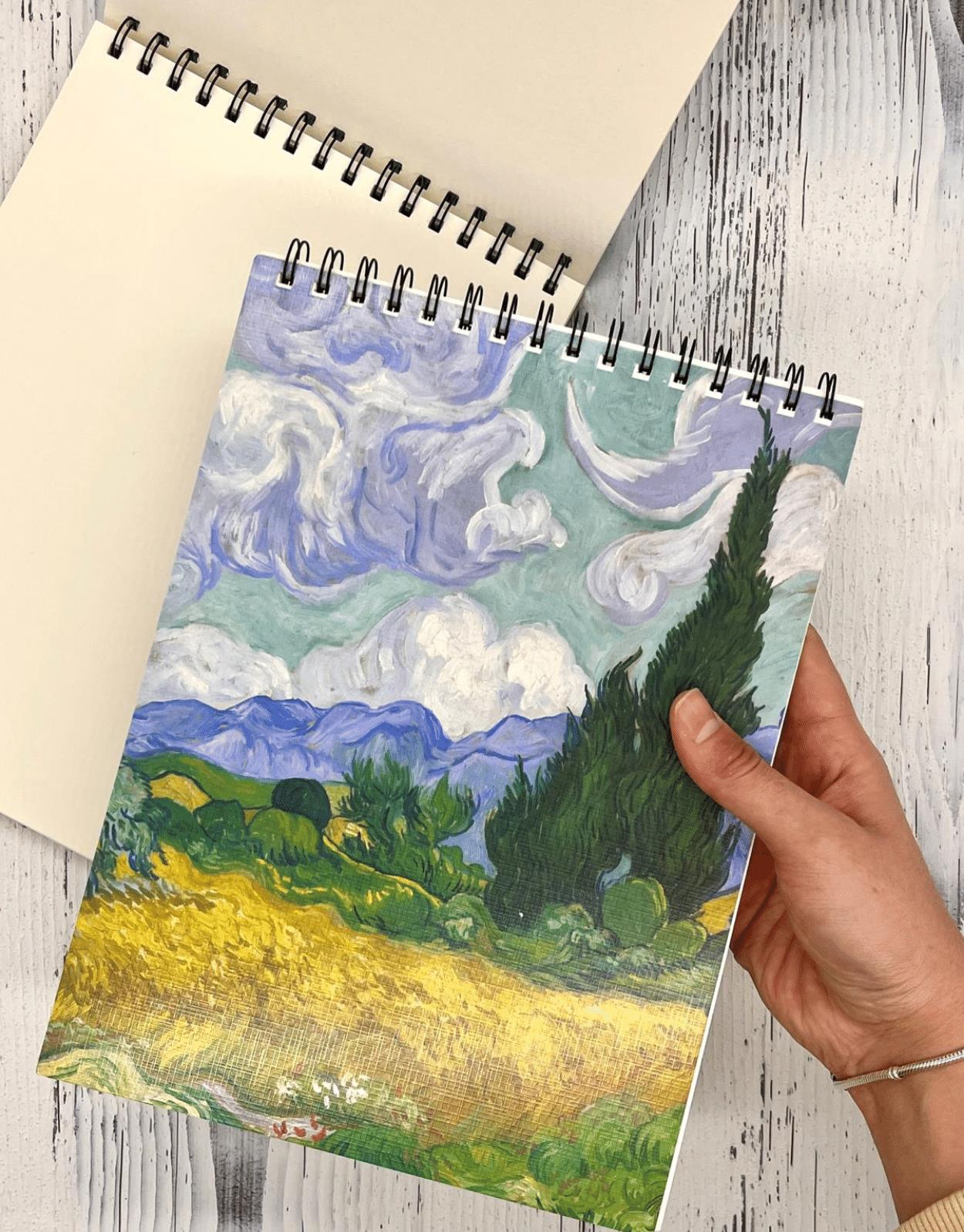 Van Gogh Selvi Ağaçlı Buğday Tarlası Desenli Çizim Defteri 50 Yaprak
