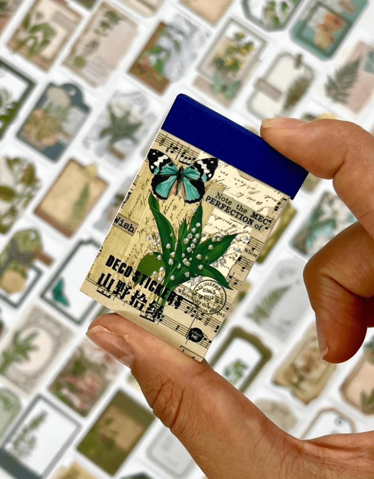 Vintage Kelebek Lacivert 50 Yaprak Defter Sticker / Çıkartma / Bullet Journal / Defter Süsleme