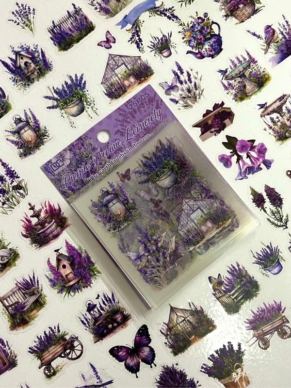 Vintage Purple Garden Lavanta Temalı 25 Yaprak 154 Adet Sticker Seti/Etiket/ Çıkartma