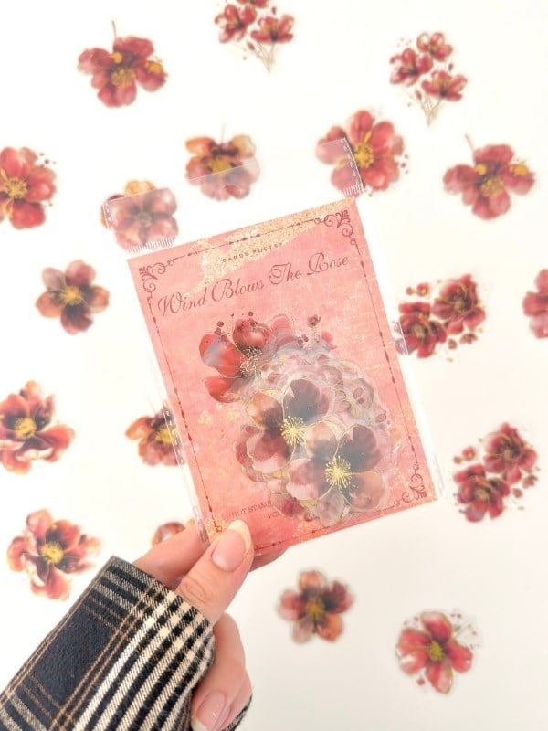 Vintage Romantic Floral Altın Yaldızlı Kırmızı Çiçekler 20 Adet Sticker Seti/Etiket/Çıkartma
