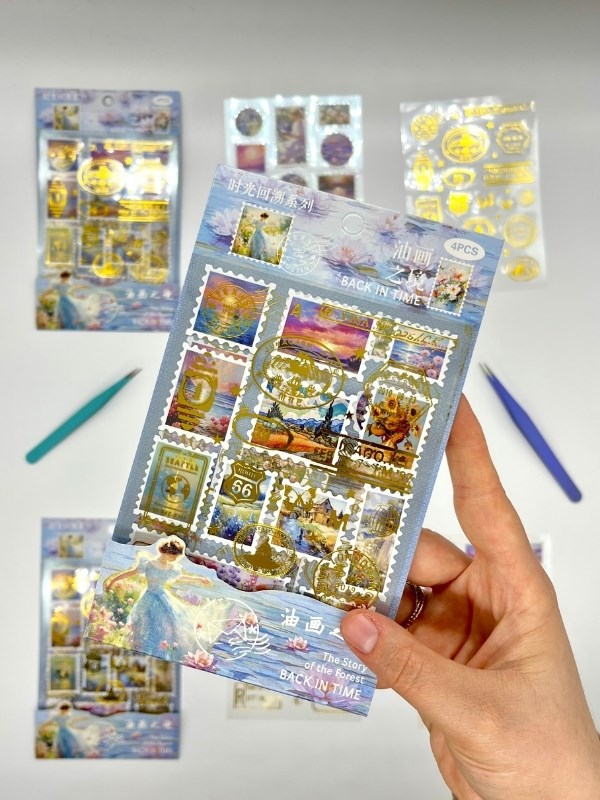 Vintage Sanatsal Doğa Ve Altın Yaldızlı Mühür Temalı 4Yaprak 65 Adet Pul Sticker Set/Etiket/Çıkartma