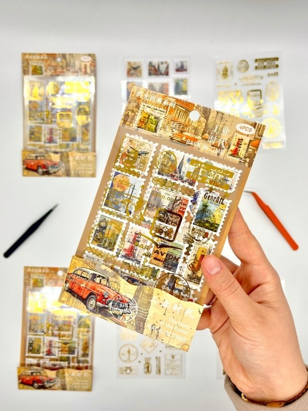 Vintage Şehir Seyahat Ve Altın Yaldızlı Mühür Temalı 4Yaprak 65 Adet Pul Sticker Set/Etiket/Çıkartma