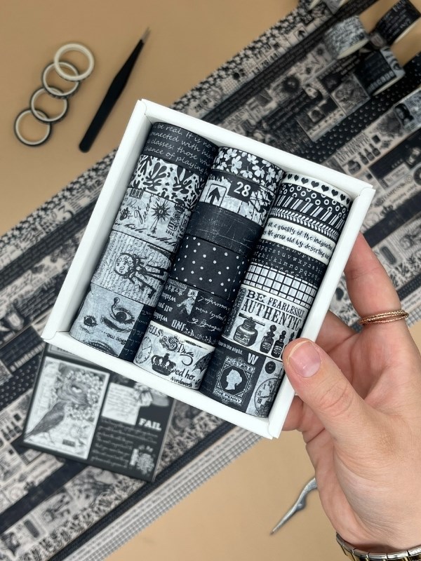 Vintage Siyah Beyaz Temalı 20’li Washi Bant Black & White Memory/ Fleeting Monologue Serisi (20*2m) Masking  Tape/Desenli Bant 