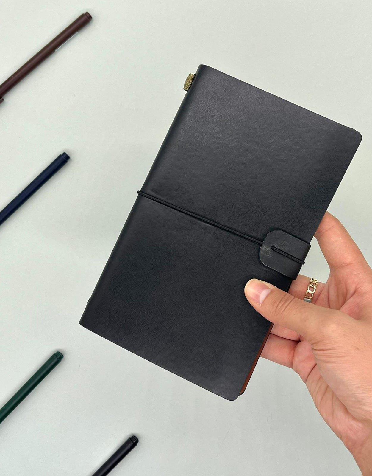 Vintage Siyah Deri Kapaklı Özel Tasarım Ajanda -Notebook -Defter