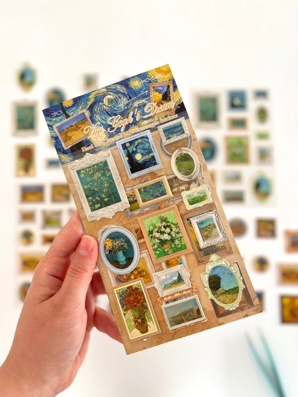 Vintage Van Gogh's Dream Tabloları Temalı 2 Yaprak 27 Adet Stereoskopik Sticker Seti/Etiket/Çıkartma