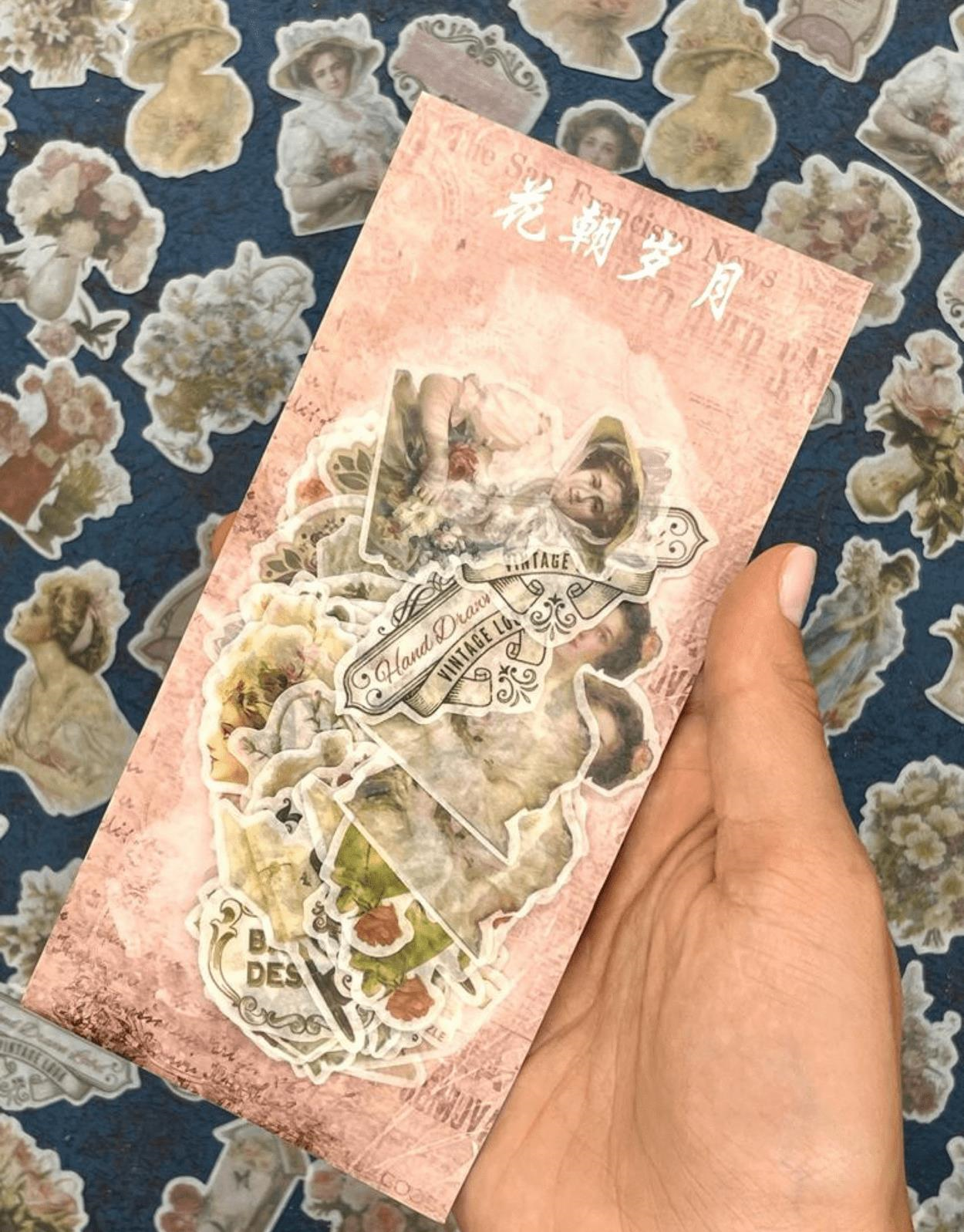Vintage Victoria Sanatı Ve Çiçekleri Desenli 60 Adet Sticker Set/Çıkartma/Etiket/Bullet Journal