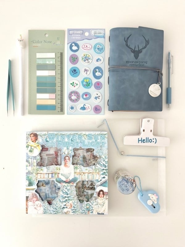 Winter Blue Dream Journal Box Kış Temalı 11 Parça Hediyelik Set/Sticker/Defter/İndeks/Washi Bant