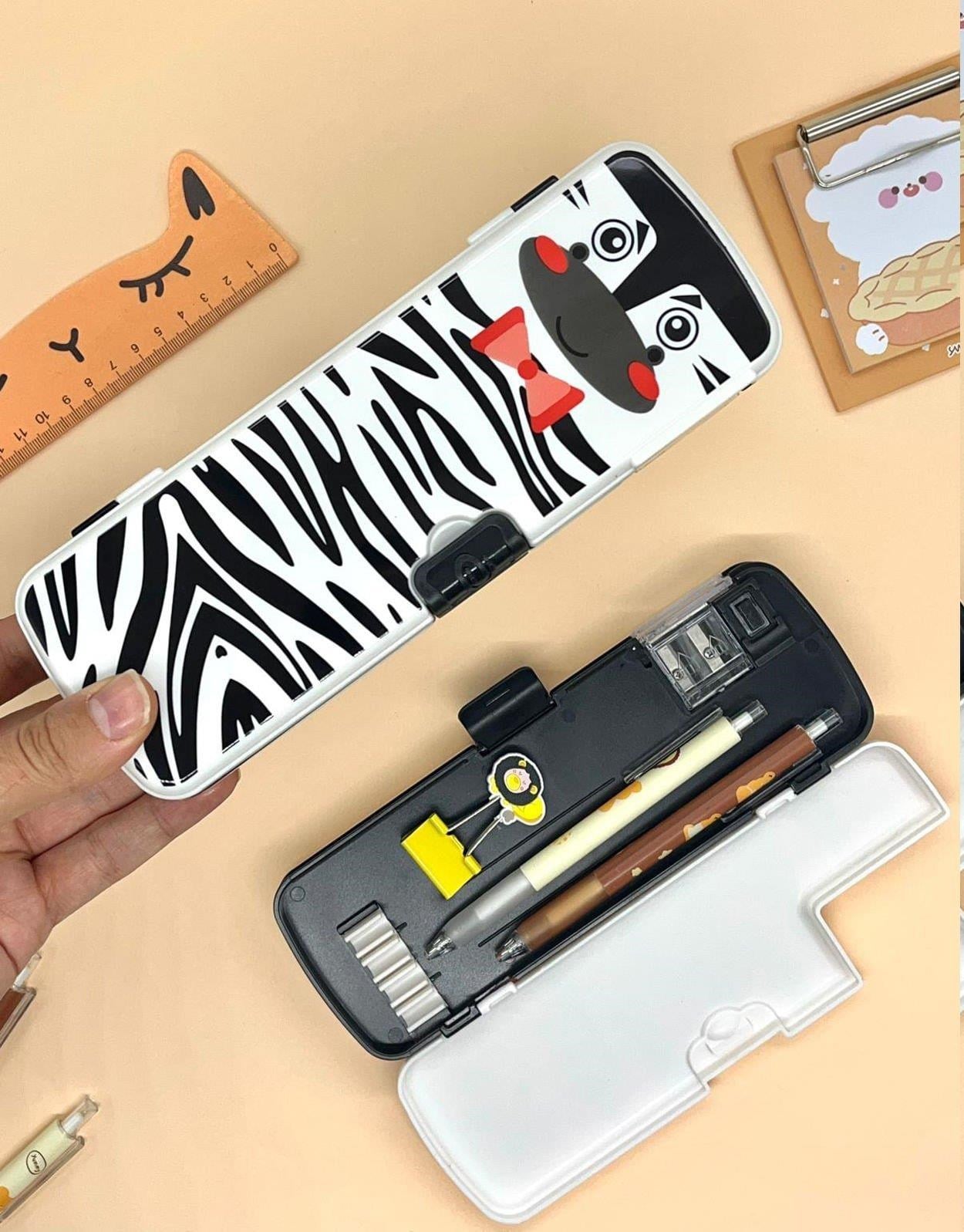 Zebra Desenli Çift Taraflı Kalem Kutu