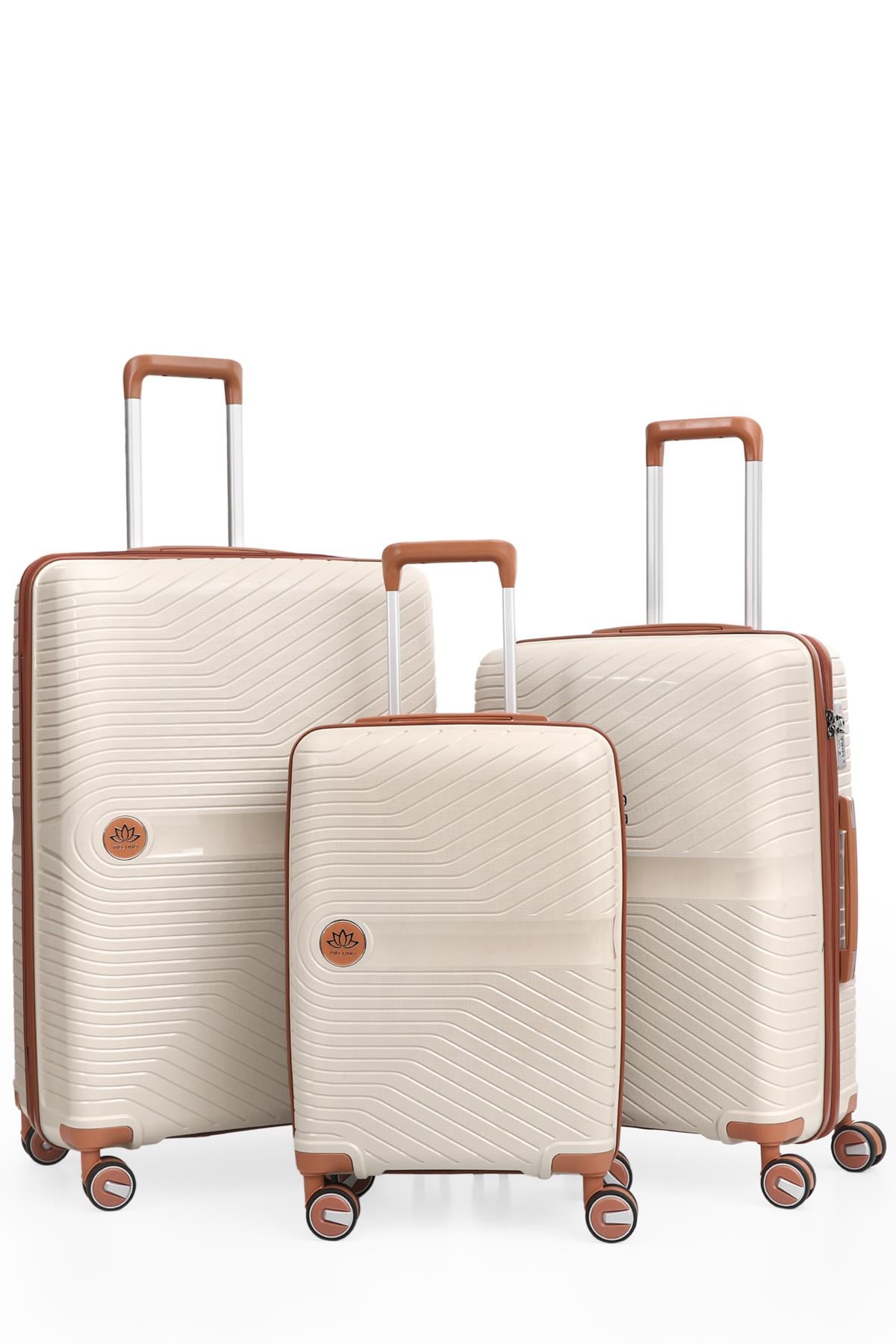 PIEL LINO POLİPROPİLEN 3'LÜ VALİZ SETİ PL015239 BEYAZ-CAMEL