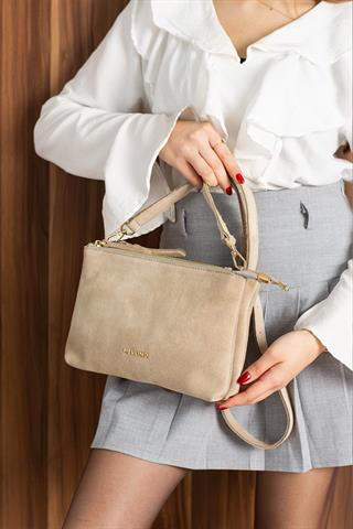 PIEL LINO HAKİKİ SÜET DERİ ÇAPRAZ ÇANTA PL009-S KUM BEJİ