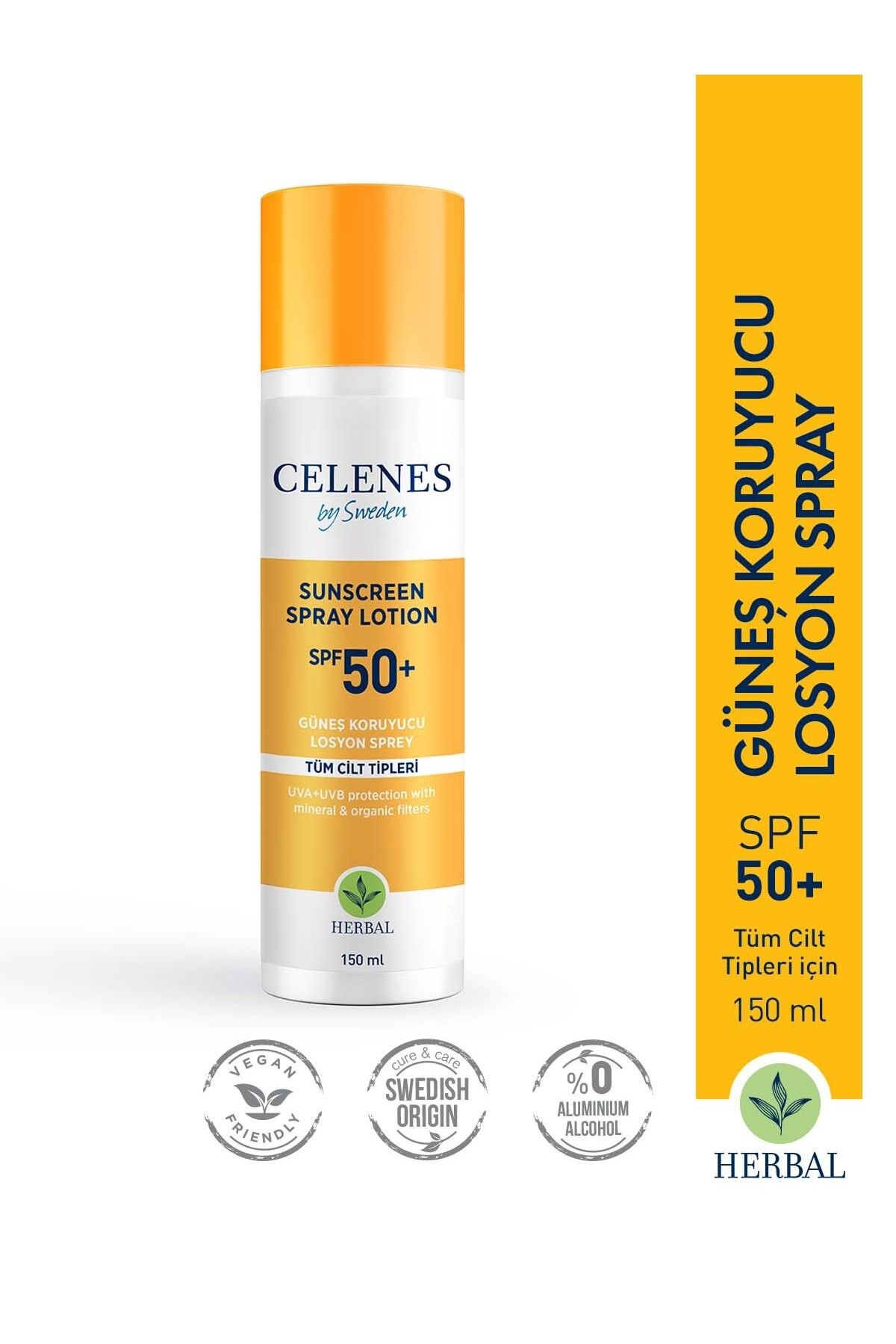 Celenes By Sweden Herbal Güneş Koruyucu Losyon Sprey 50 Faktör 150 ml  