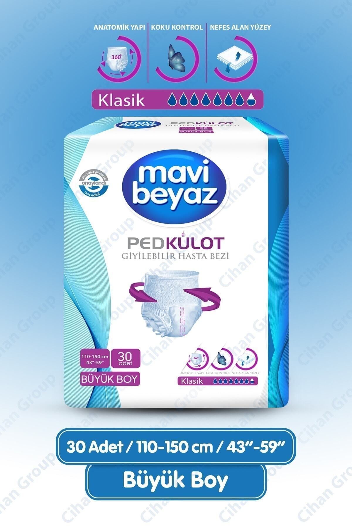 Mavi Beyaz Ped Emici Külot Hasta Bezi L Beden (30 adet)  