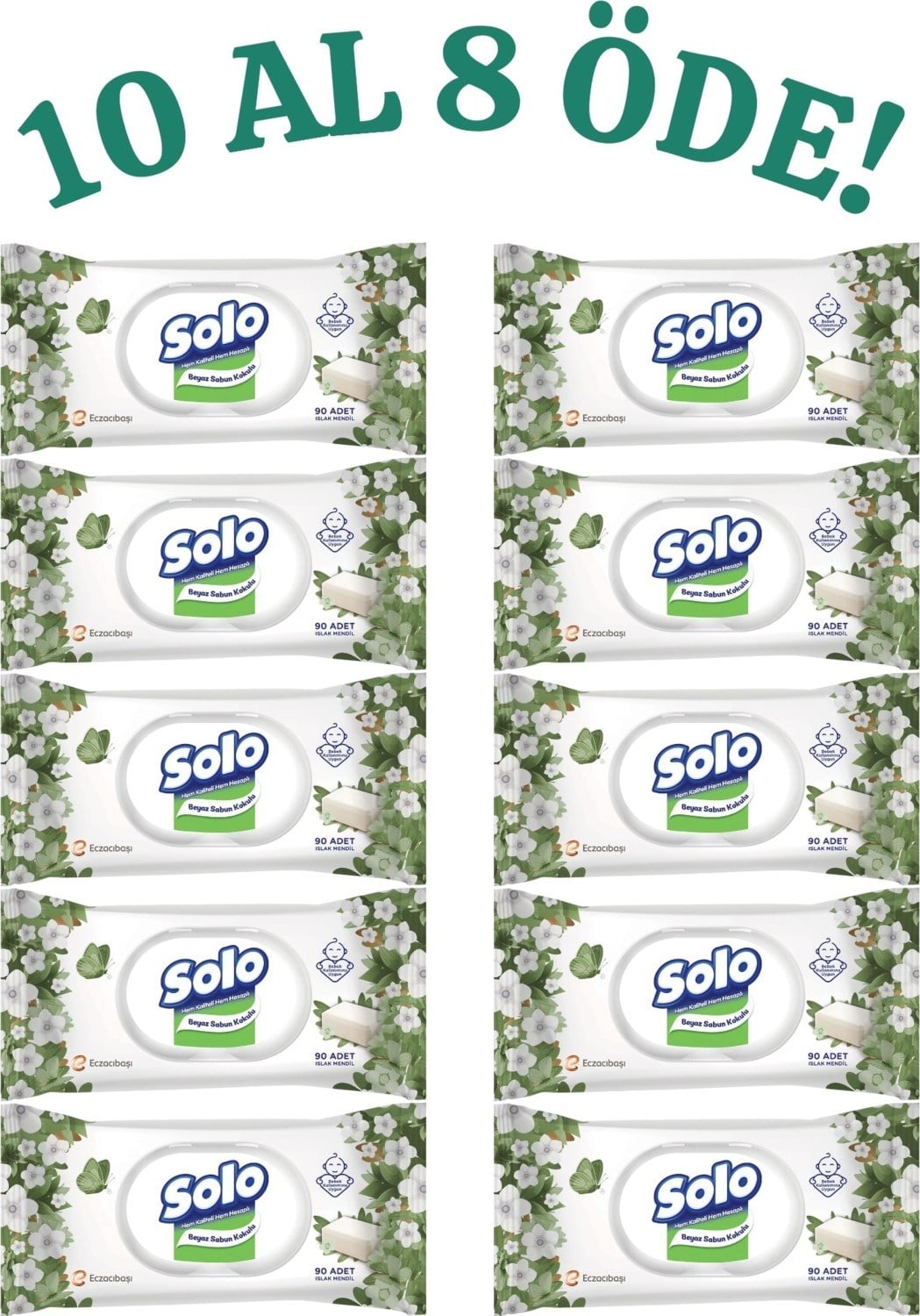 Solo Islak Havlu Beyaz Sabun Kokulu 90 Yaprak (10 adet)