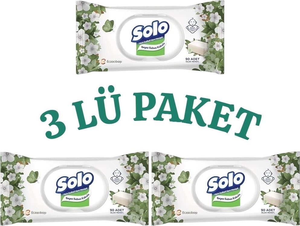 Solo Islak Havlu Beyaz Sabun Kokulu 90 Yaprak (3 adet)