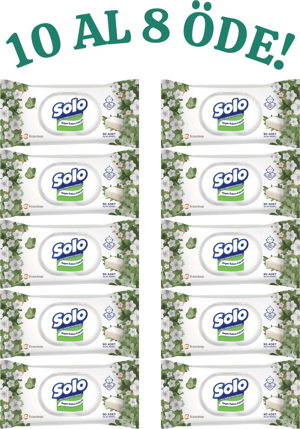 Solo Islak Havlu Beyaz Sabun Kokulu 90 Yaprak (10 adet)
