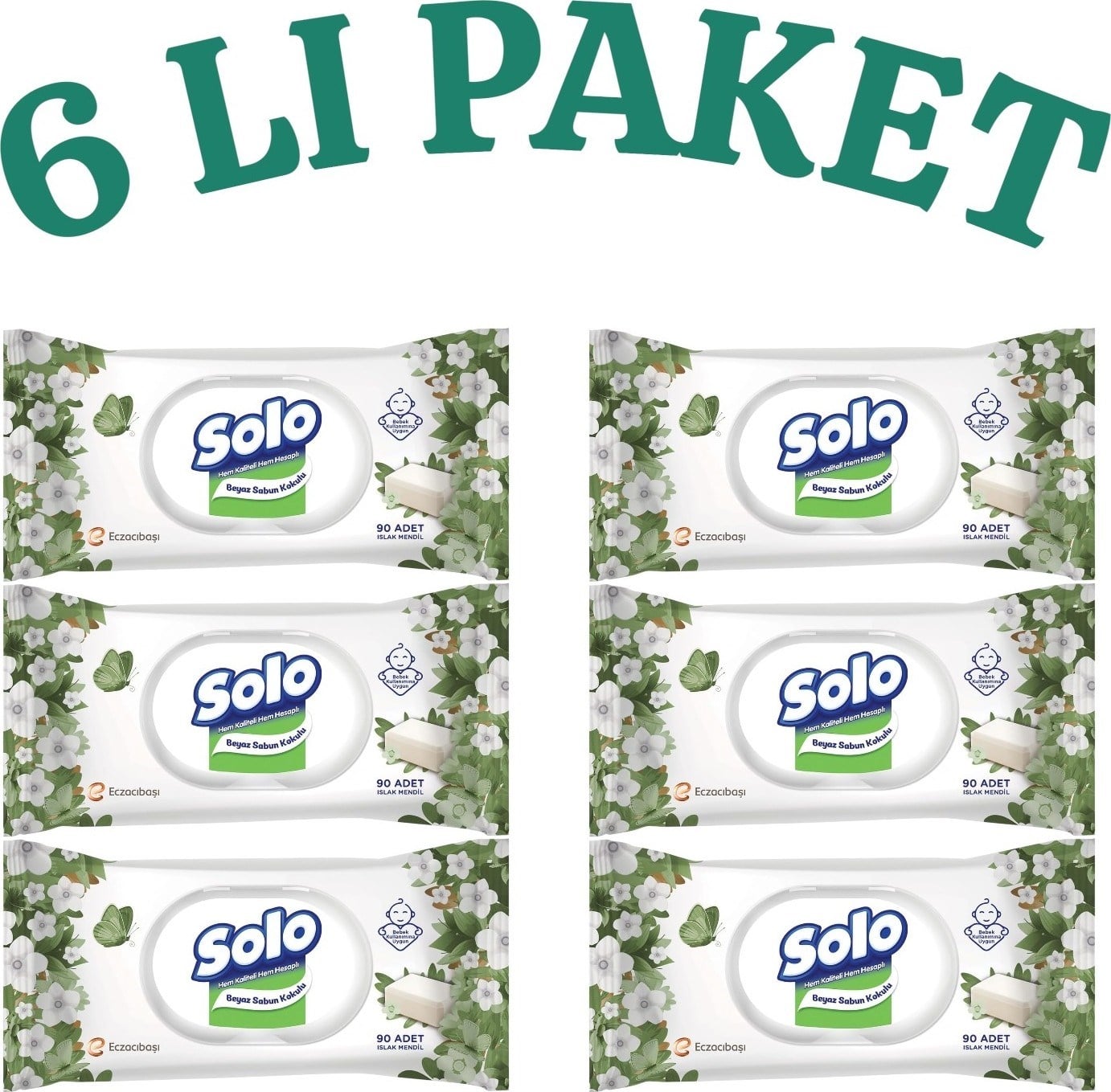 Solo Islak Havlu Beyaz Sabun Kokulu 90 Yaprak (6 adet)