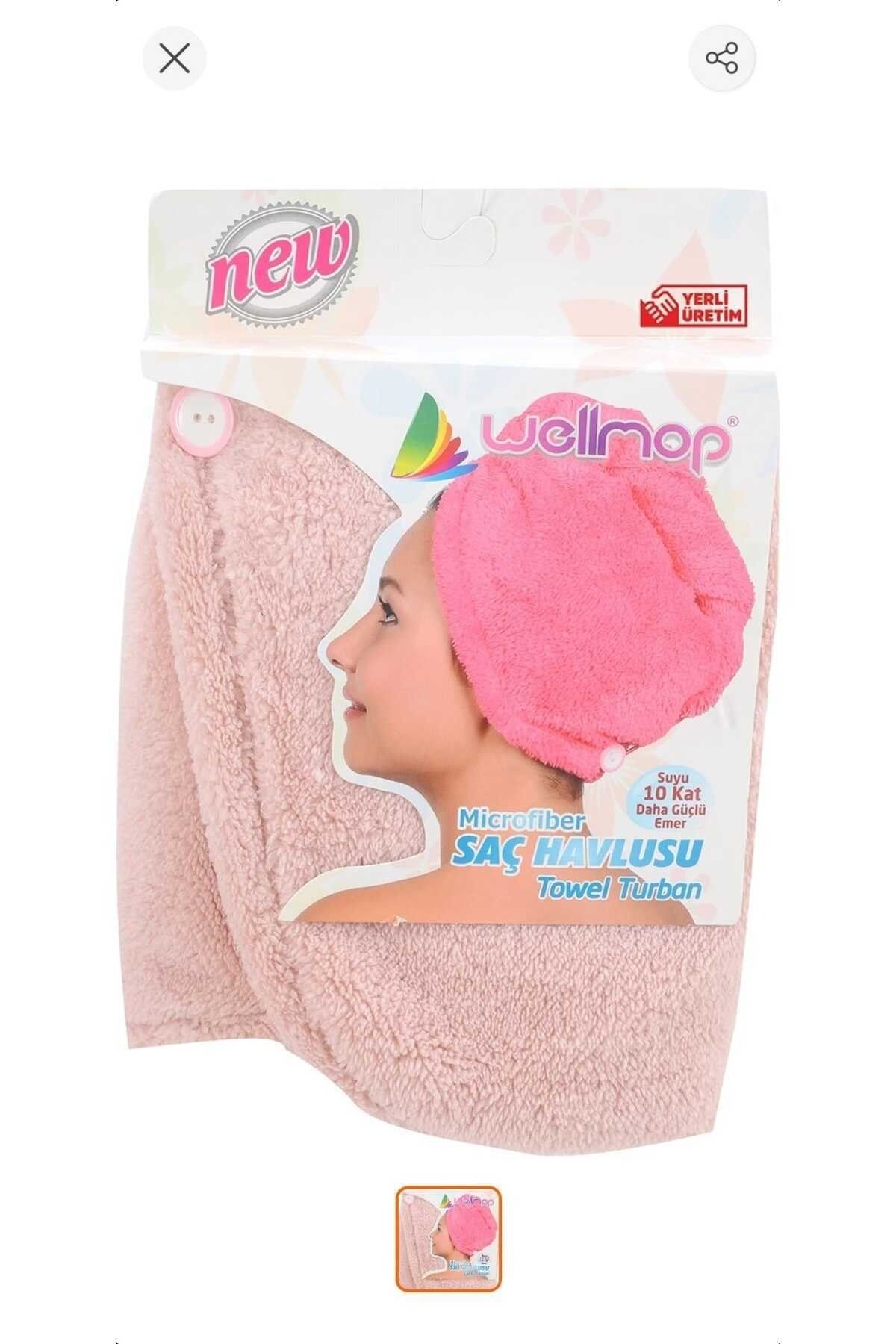 Wellmop Mikrofiber Düğmeli Saç Havlusu Pudra