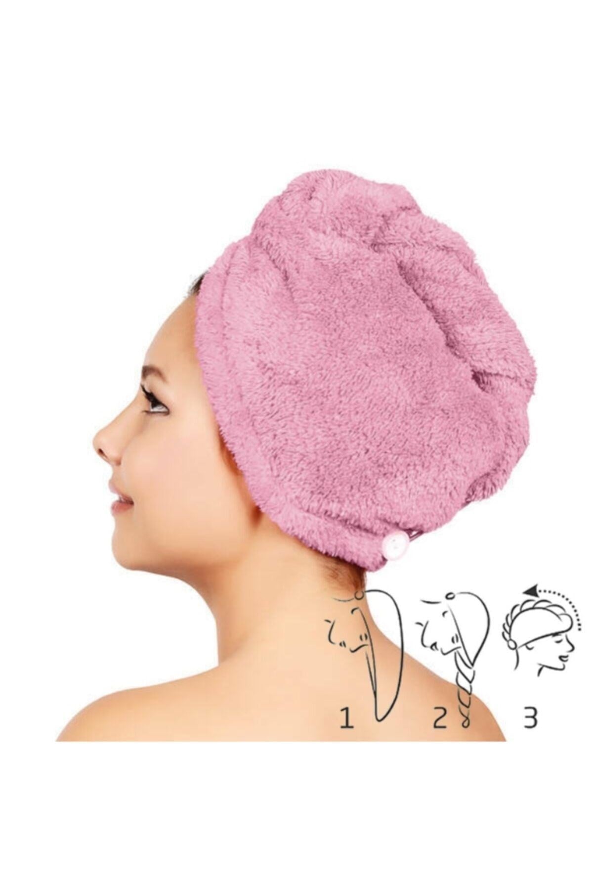 Wellmop Mikrofiber Düğmeli Saç Havlusu Pembe  