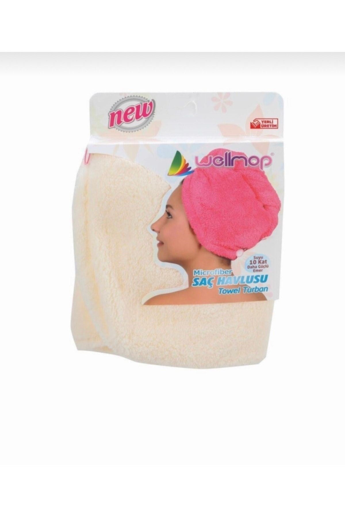 Wellmop Mikrofiber Düğmeli Saç Havlusu Krem