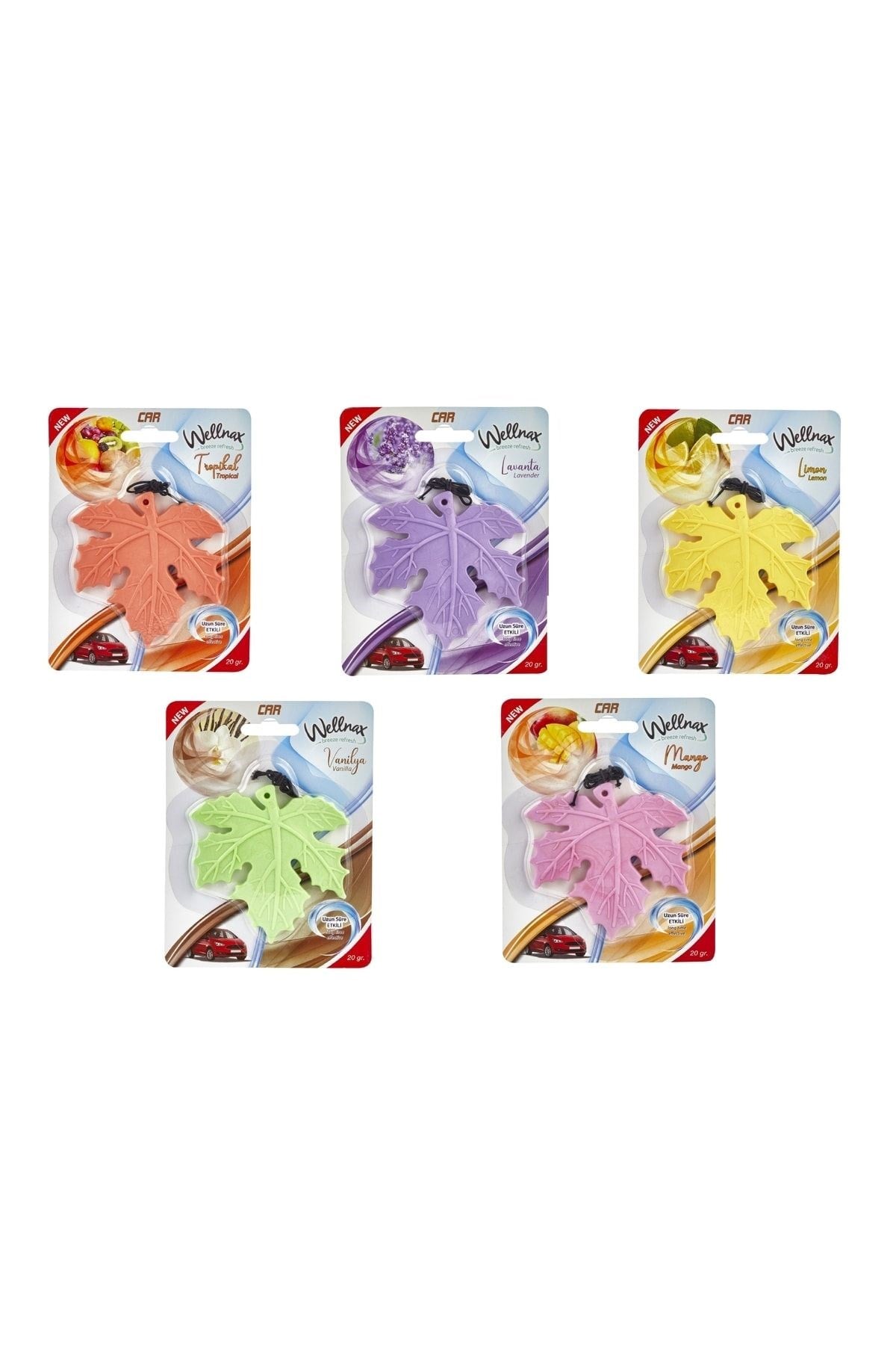 Wellnax Yaprak Oto Kokusu Ferahlatıcı Tropikal, Lavanta, Limon, Mango, Vanilya (5 Adet)