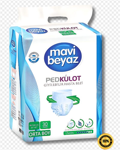 Mavi Beyaz Ped Emici Külot Hasta Bezi M Beden (90 adet)