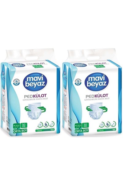 Mavi Beyaz Ped Emici Külot Hasta Bezi M Beden (60 adet)