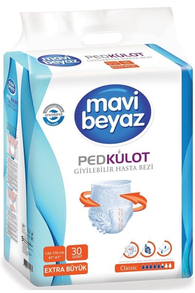 Mavi Beyaz Ped Emici Külot Hasta Bezi XL Beden (120 adet)