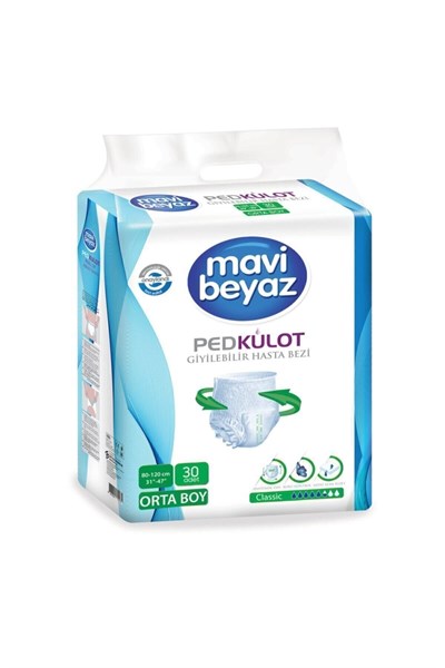 Mavi Beyaz Ped Emici Külot Hasta Bezi M Beden (30 adet)  