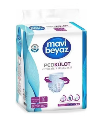 Mavi Beyaz Ped Emici Külot Hasta Bezi L Beden (90 adet)