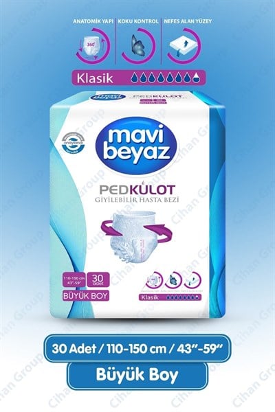 Mavi Beyaz Ped Emici Külot Hasta Bezi L Beden (30 adet)  