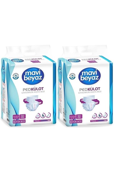 Mavi Beyaz Ped Emici Külot Hasta Bezi L Beden (60 adet)