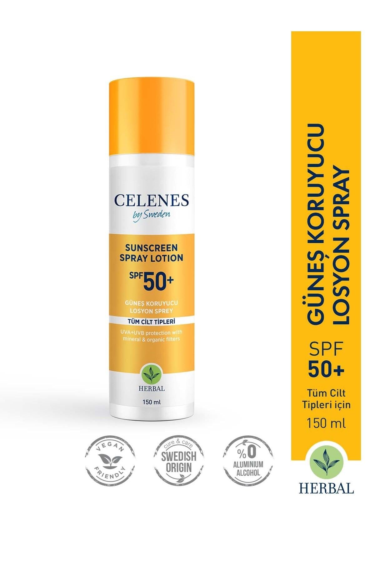 Celenes By Sweden Herbal Güneş Koruyucu Losyon Sprey 50 Faktör 150 ml  