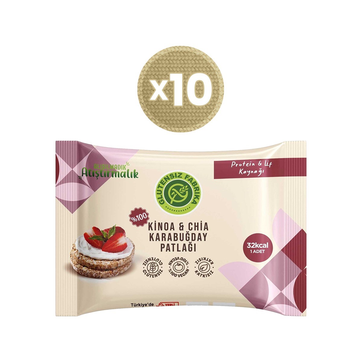 Glütensiz Fabrika Karabuğday Patlağı Kinoa & Chia 24 g (10 Paket)