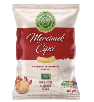 Glütensiz Fabrika Mercimek Cipsi Acı Biber Ve Domatesli 60 g  