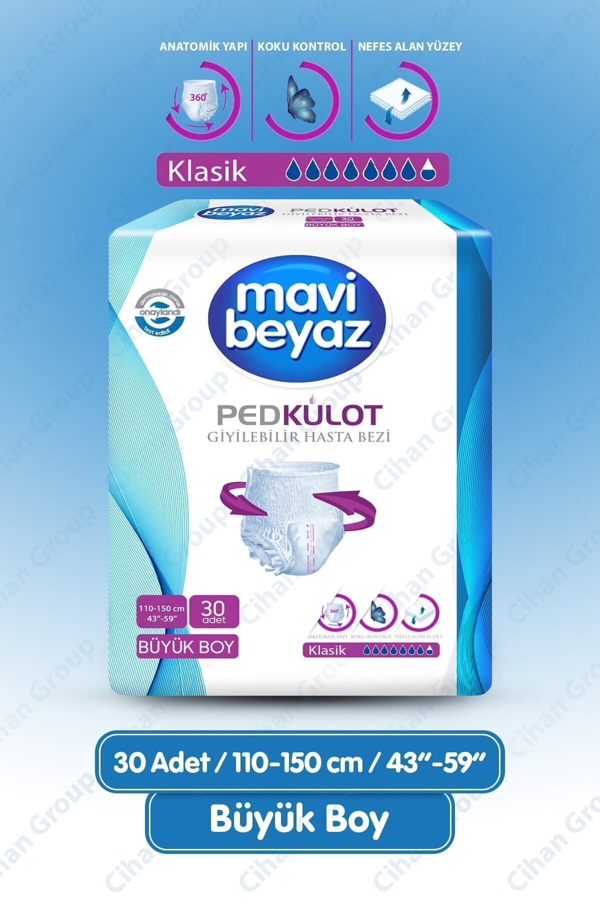 Mavi Beyaz Ped Emici Külot Hasta Bezi L Beden (30 adet)  