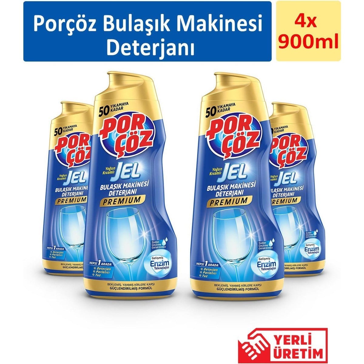 Porçöz Bulaşık Makinesi Deterjanı 900 ml  (4 adet)