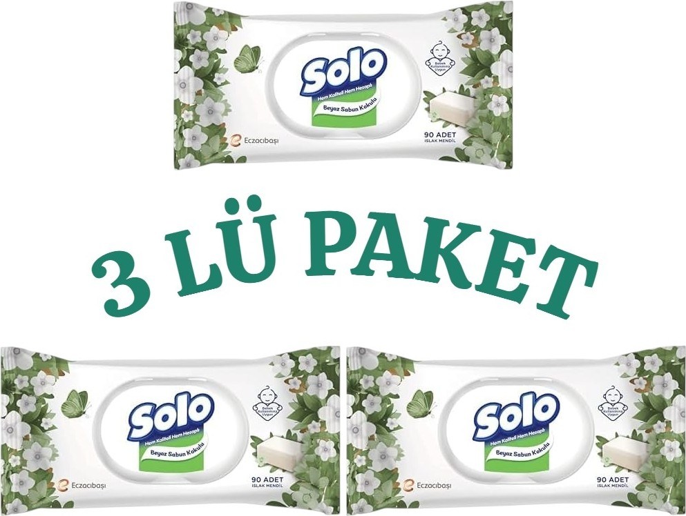 Solo Islak Havlu Beyaz Sabun Kokulu 90 Yaprak (3 adet)