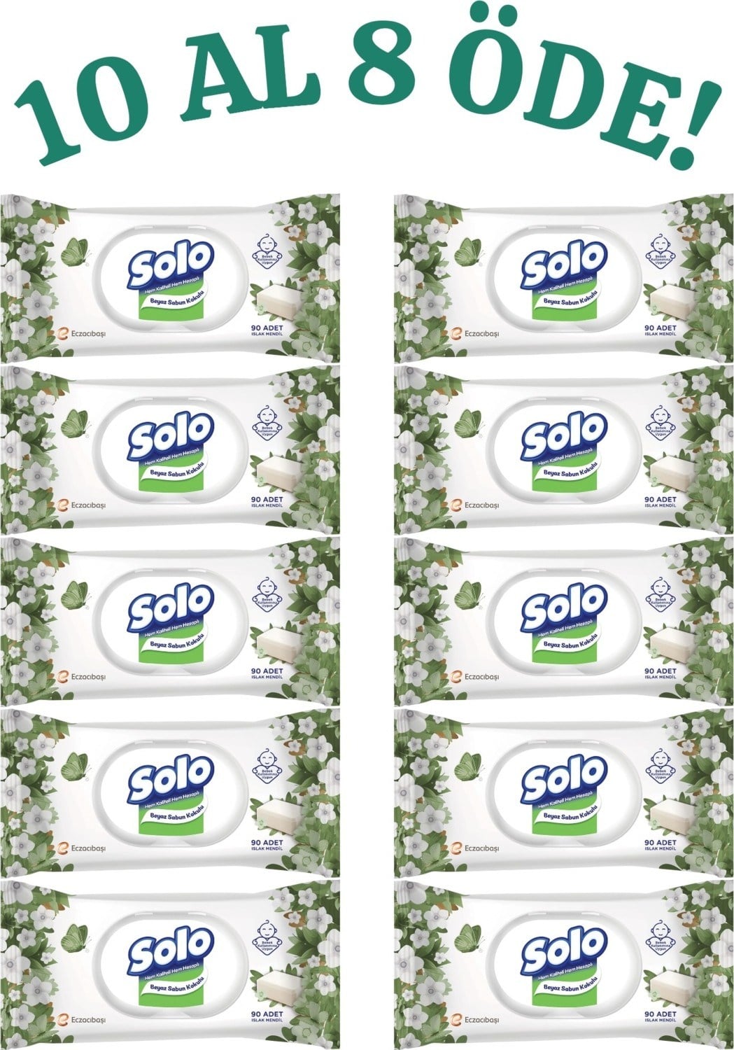 Solo Islak Havlu Beyaz Sabun Kokulu 90 Yaprak (10 adet)