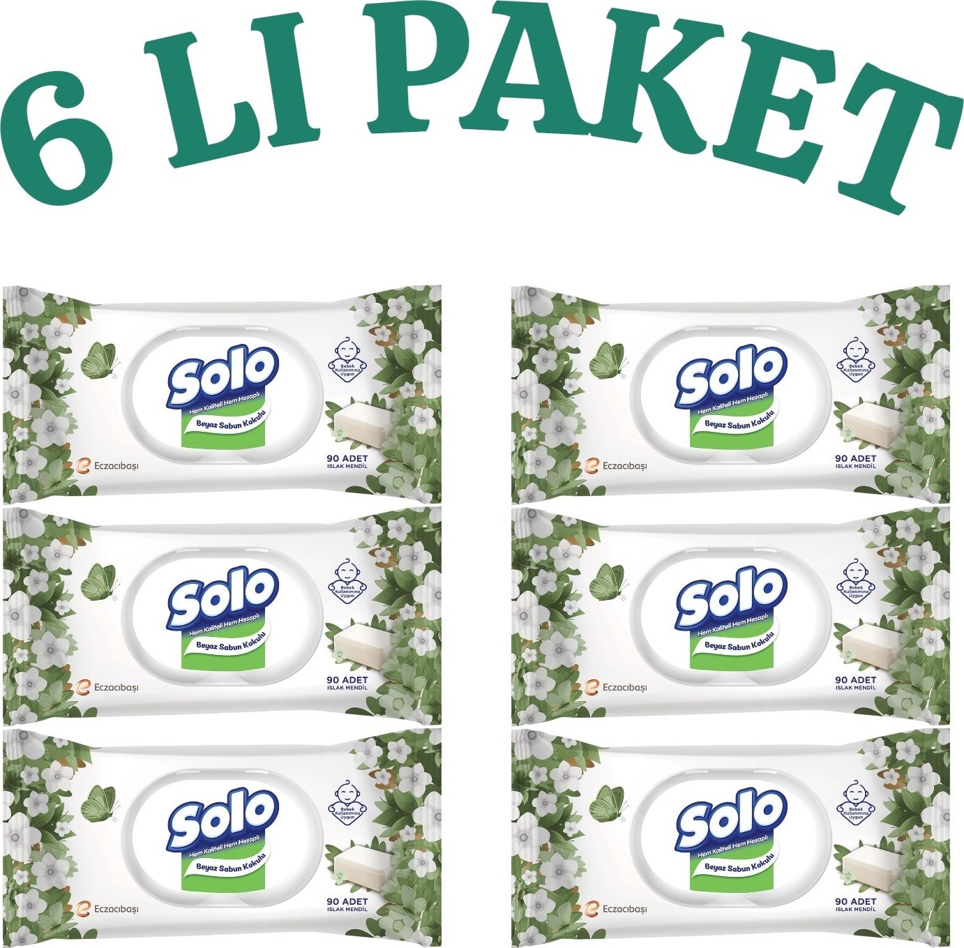 Solo Islak Havlu Beyaz Sabun Kokulu 90 Yaprak (6 adet)