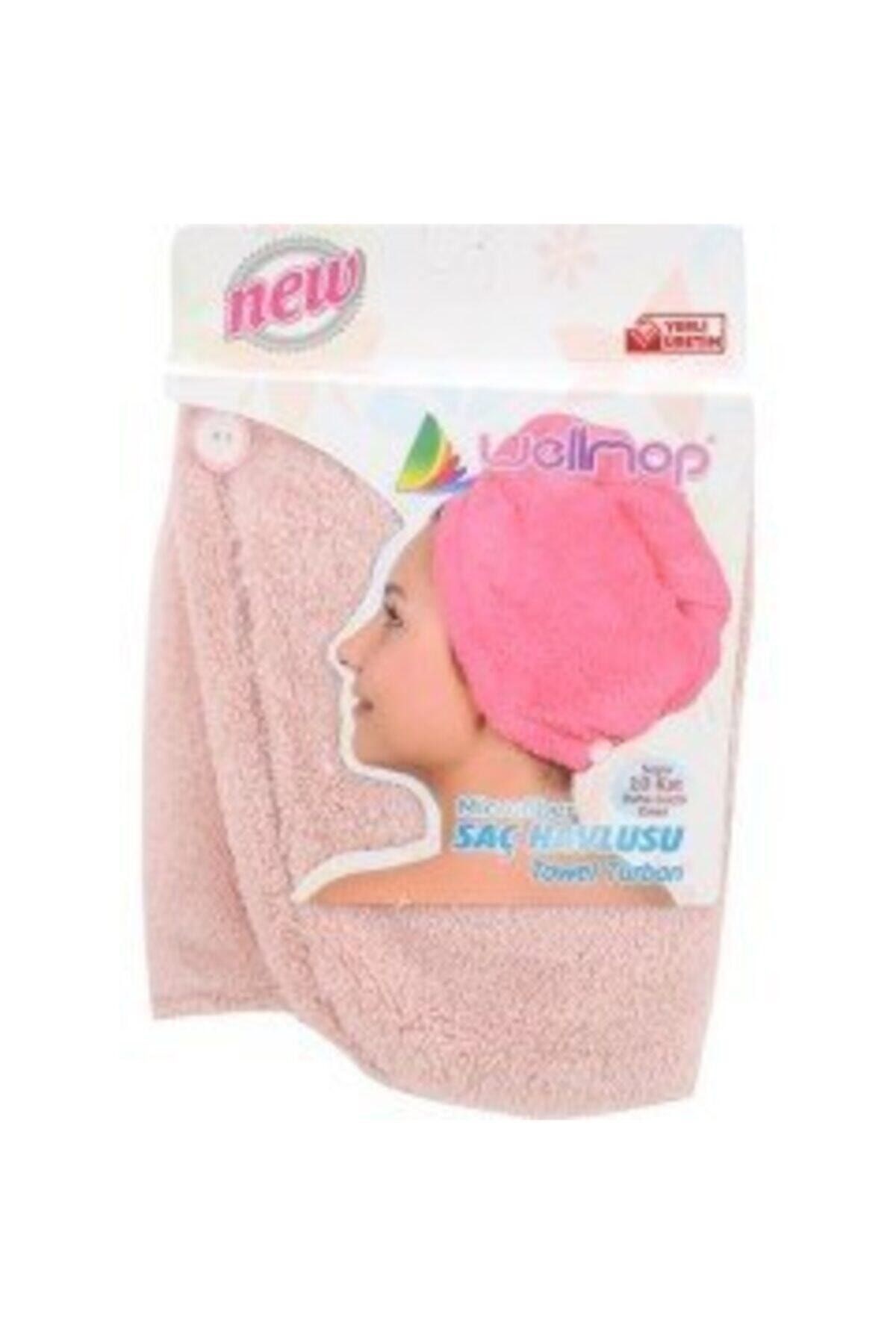 Wellmop Mikrofiber Düğmeli Saç Havlusu Pudra