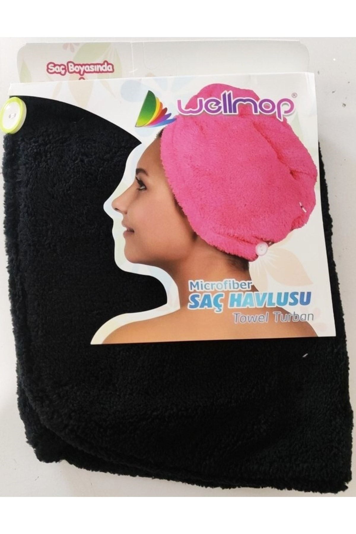 Wellmop Mikrofiber Düğmeli Saç Havlusu Siyah